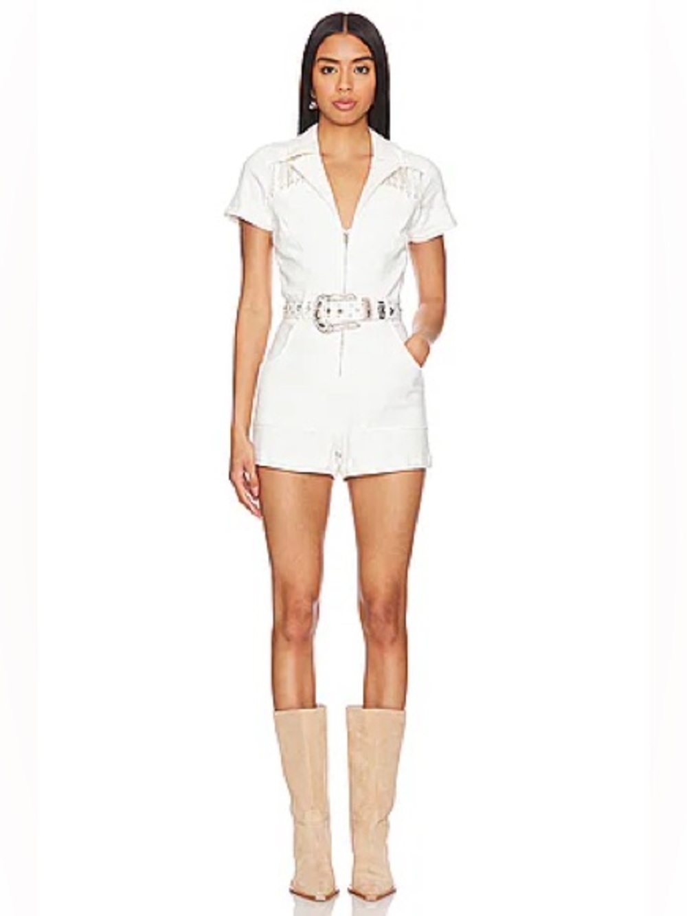 Show Me Your Mumu Outlaw Romper in
White Rhinestone Size Small